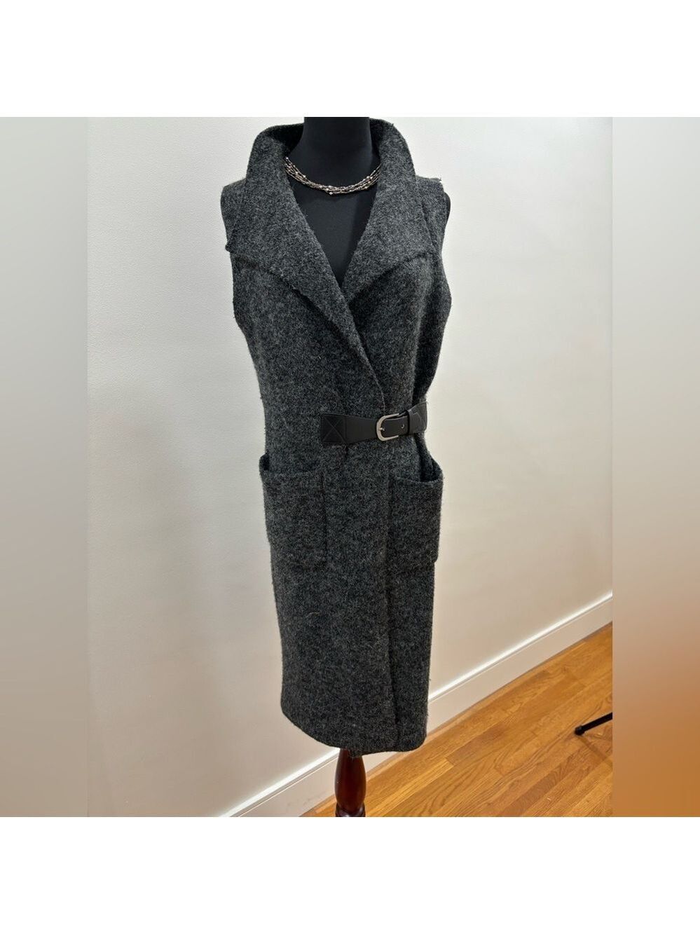 619. Rino & Pelle Gray Sleeveless Belted Vest